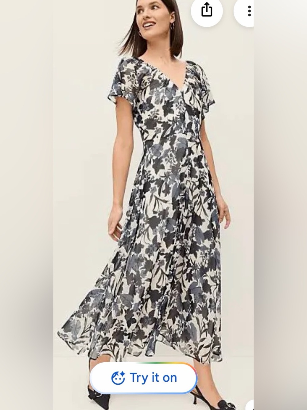 Ann Taylor Black and White Floral V-Neck Maxi Dress